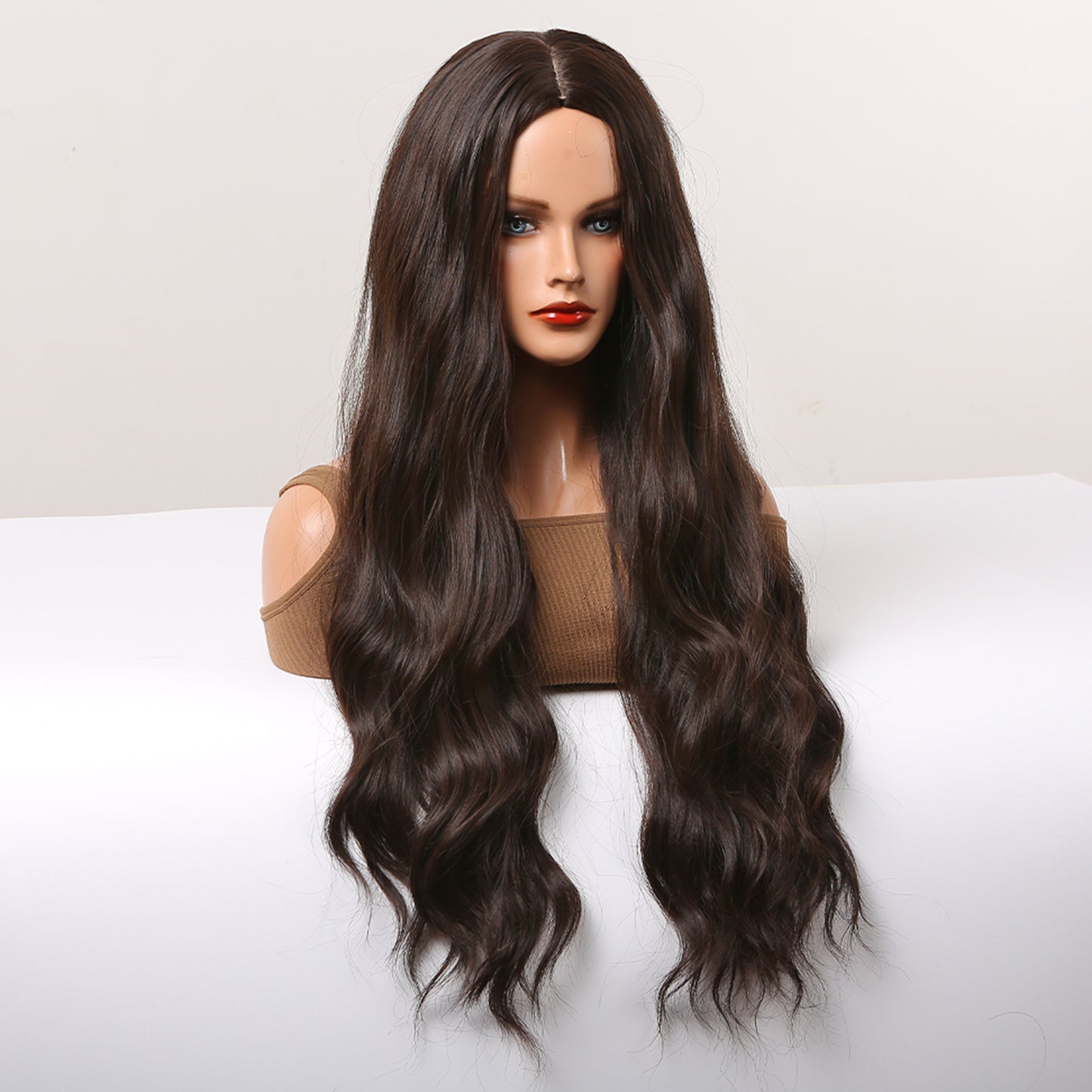 26Inch Long Dark Brown Wavy Wig Middle Part Synthetic Heat Resistant Wig LC5036-1