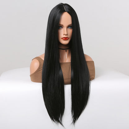 26 Inch Long Black Straight Wig Synthetic Heat Resistant Wig WL1014-1