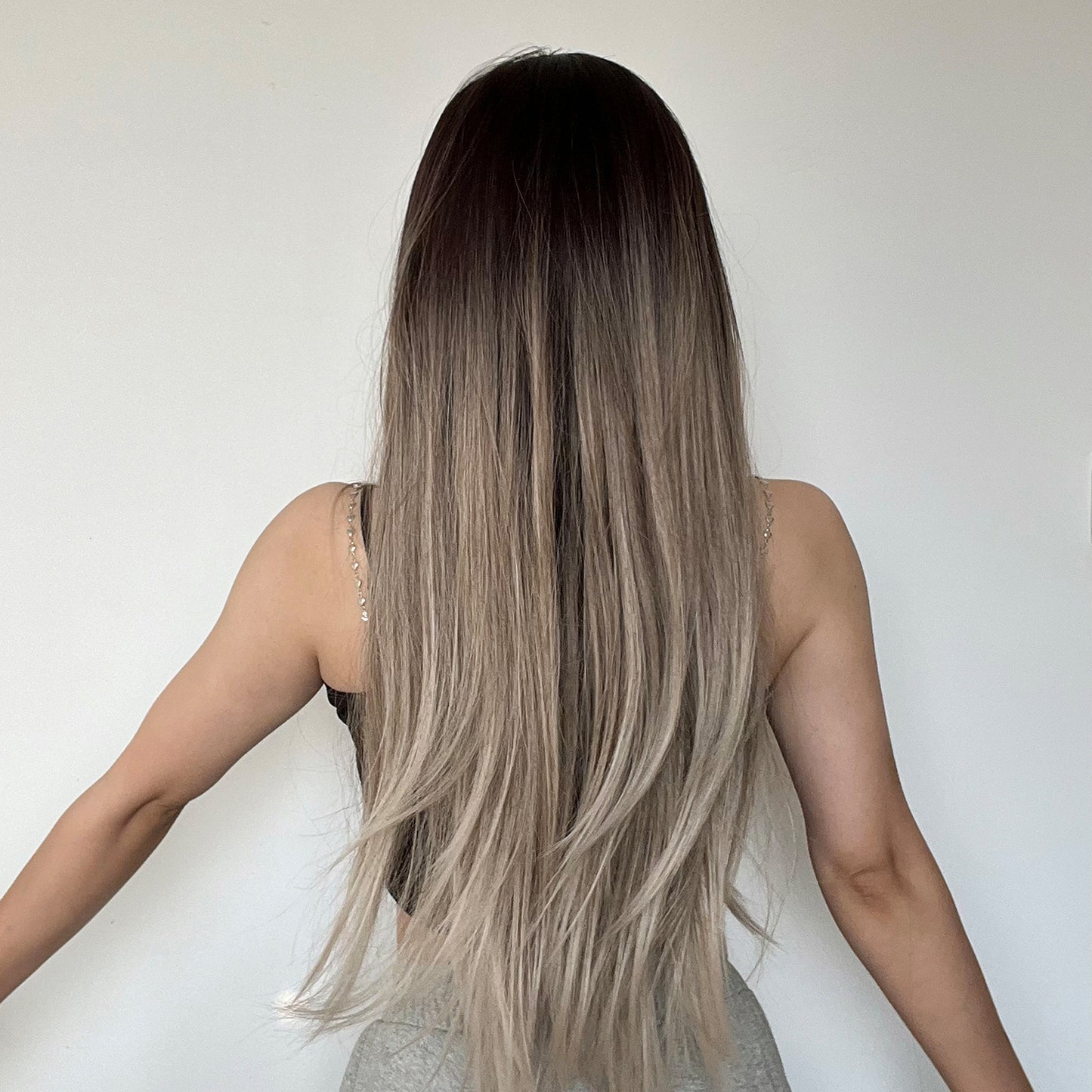 28inches long straight hair ombre  grey women hair LC267