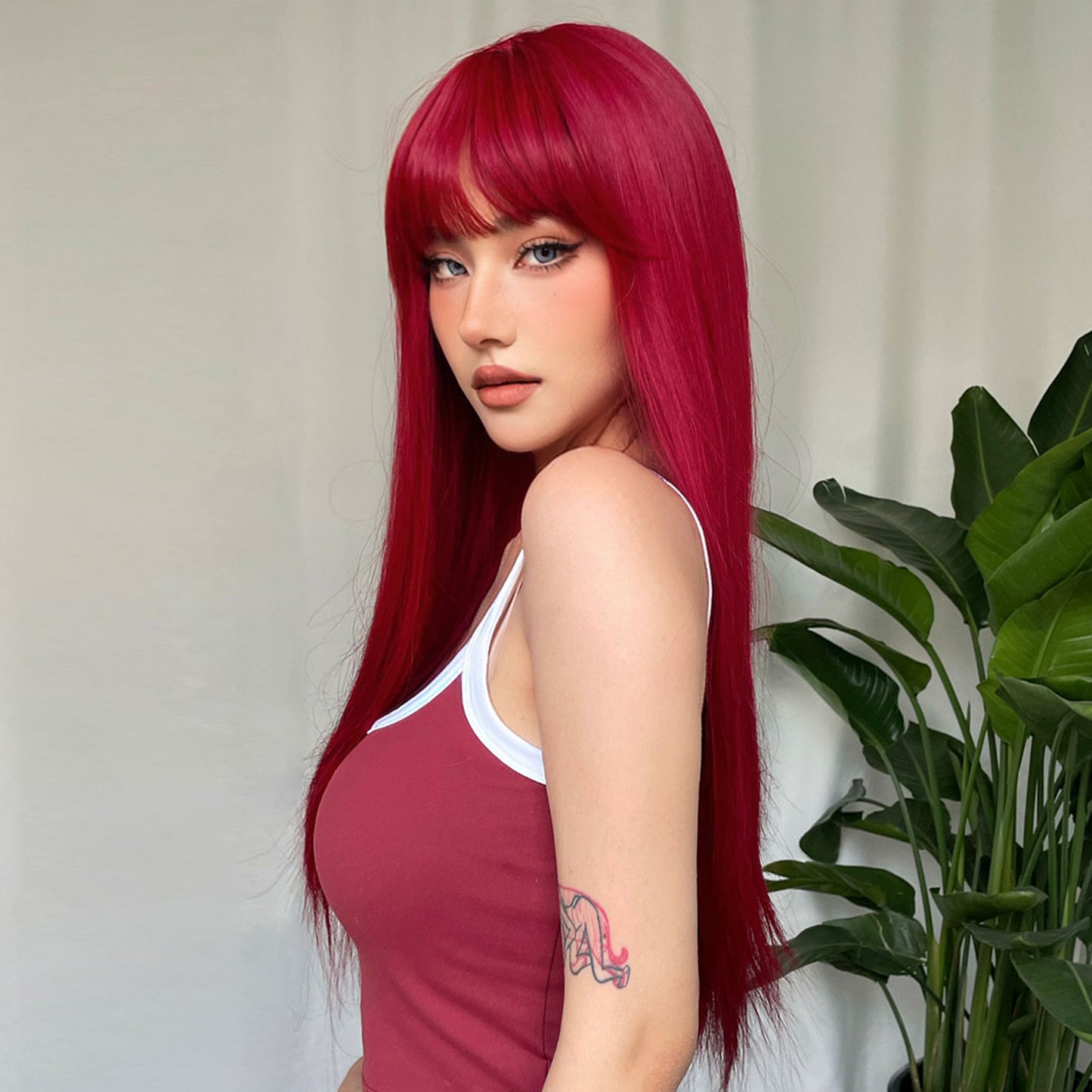 26Inch Red Long Straight Wigs for Women WL1085-1