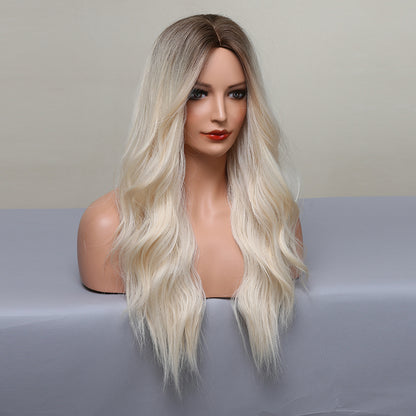 26 Inch Long Wavy Platinum Wavy Wig Middle Part Synthetic Heat Resistant Wig LC179-11