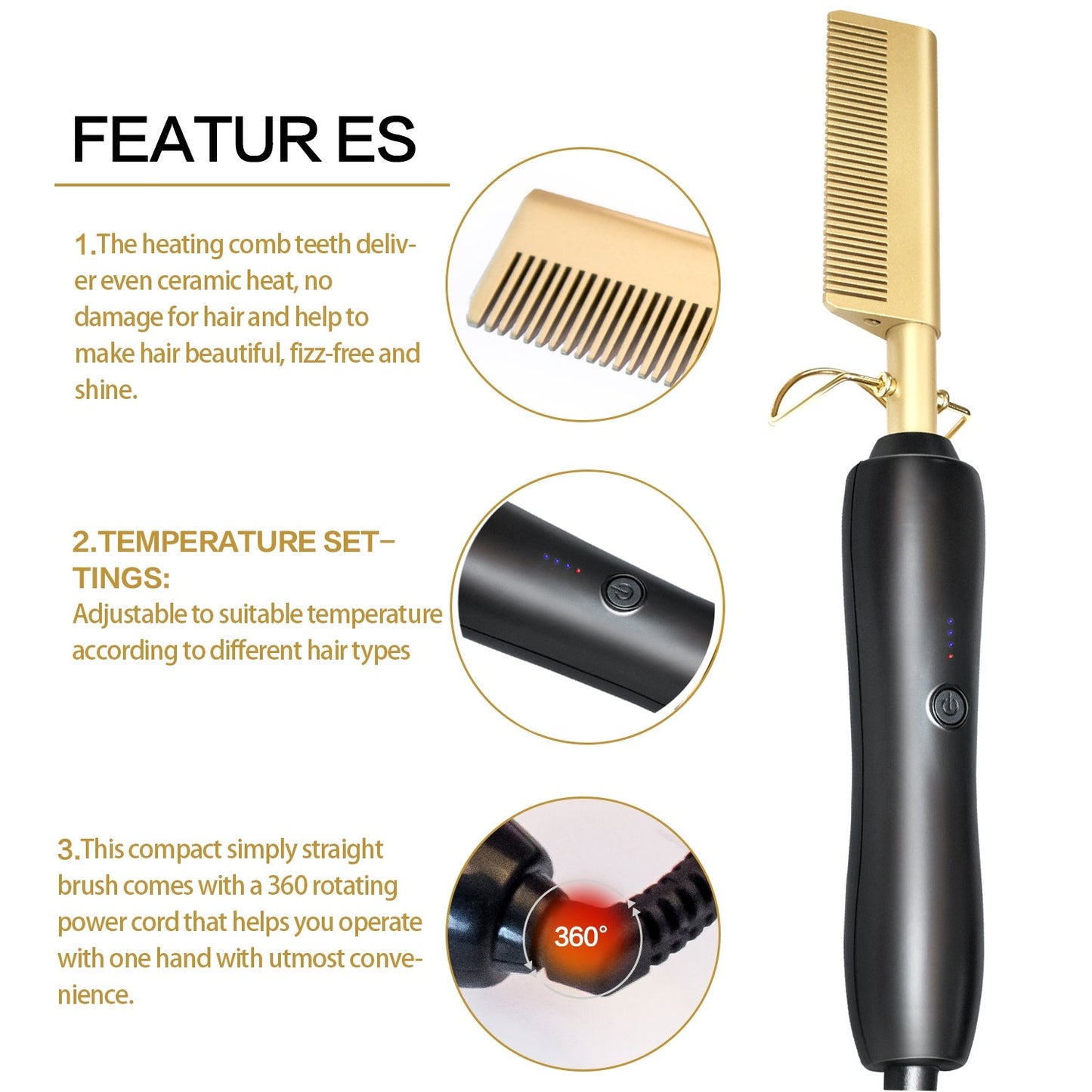 Electric Hot Straightening Heat Pressing Comb Ceramic