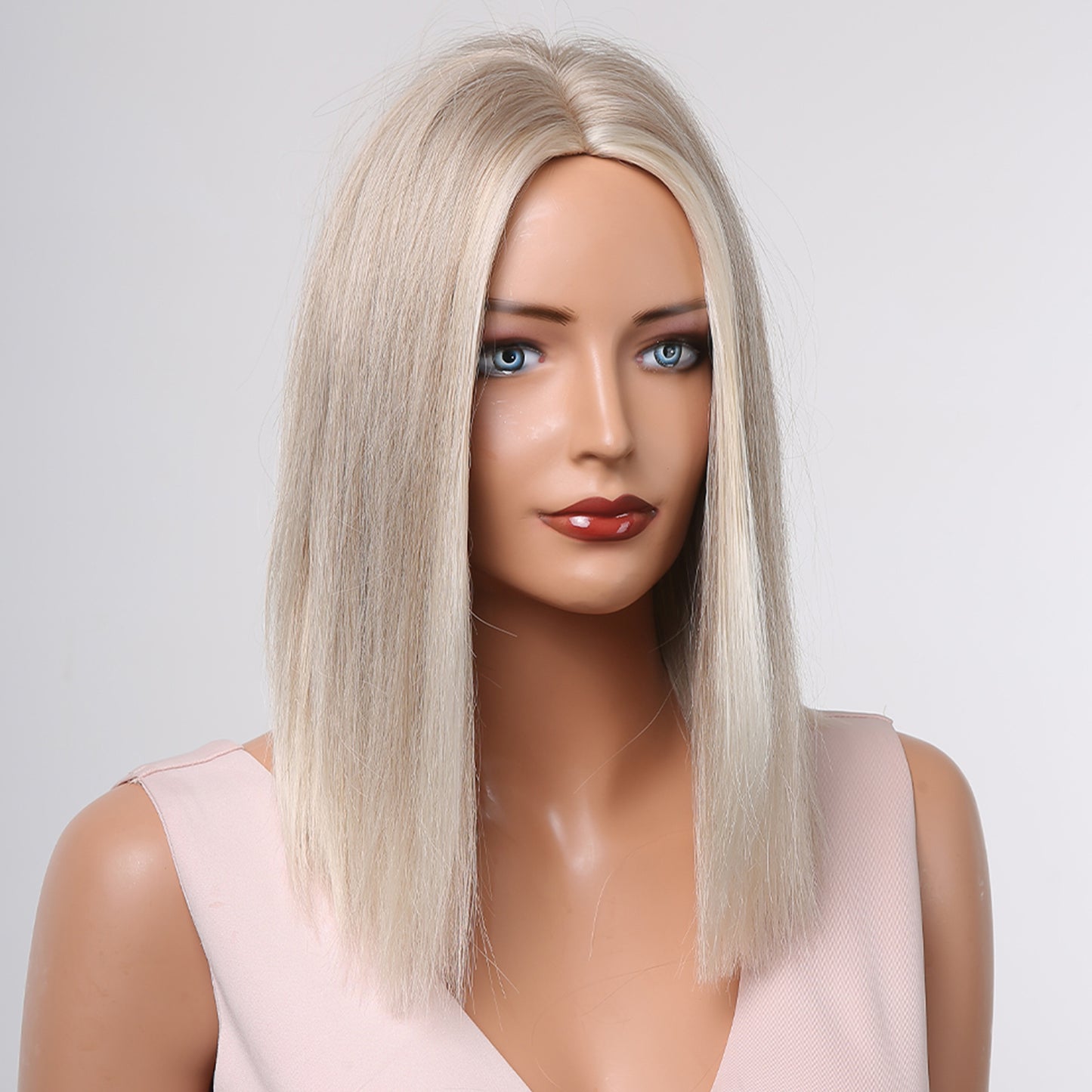 14 Inch Medium length Gray and White Straight Wig Synthetic Heat Resistant Wig LC1024-1