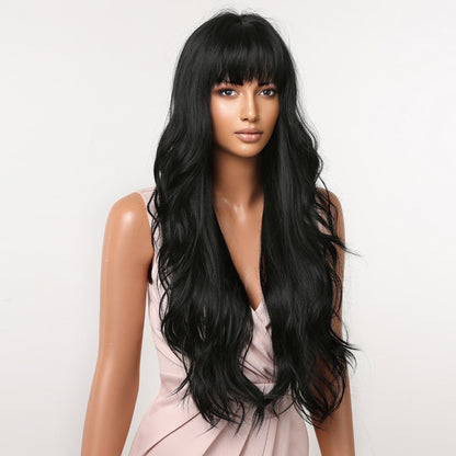 26 Inch Black Long Curly Wavy Wigs with Bangs for Women MA2074-6