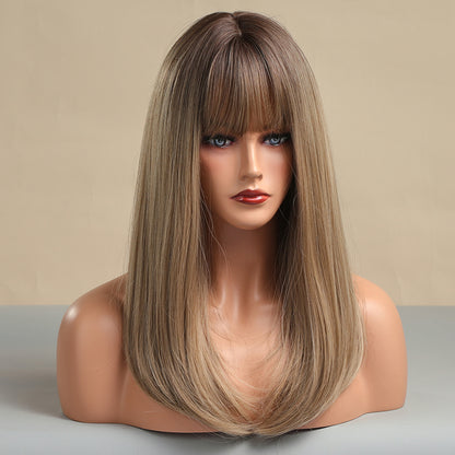 20 Inch Medium Length Greyish Green With Bangs Synthetic Heat Resistant Wig LC201-3