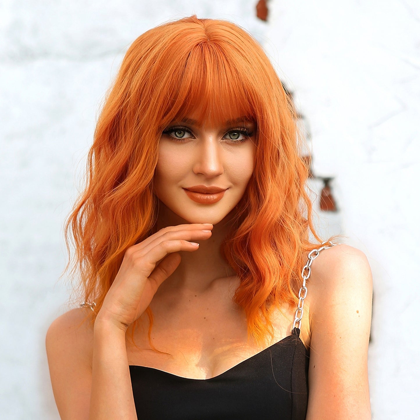 16 Inch Orange Wavy Bob wigs for Women WL1006-1