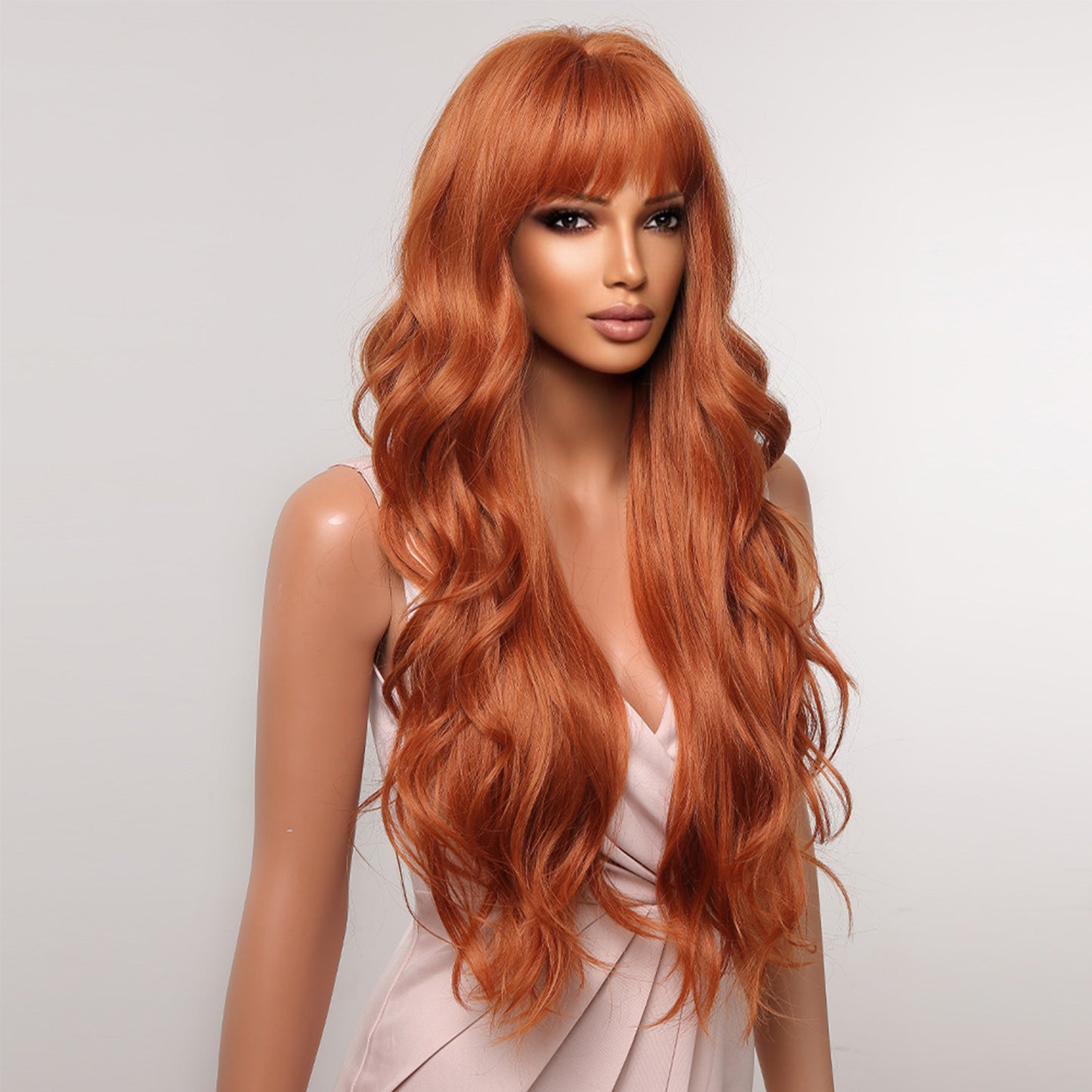 Delivery From US | 26 Inch Orange Long Curly Wavy Wigs with Bangs for Women MA2074-2