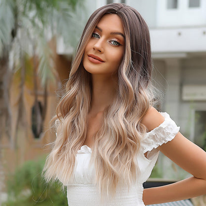 24 Inch Gray Ombre Platimun long Wavy Wigs Middle Part for Women WL1080-1