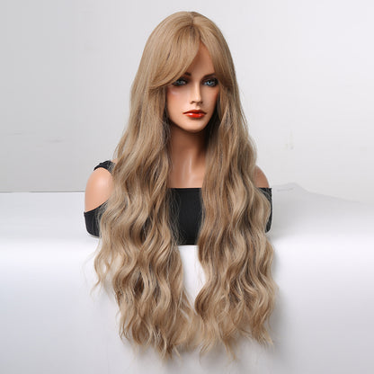 26 Inch Long Blonde With Bangs Wavy Wig Synthetic Heat Resistant Wig LC255-3