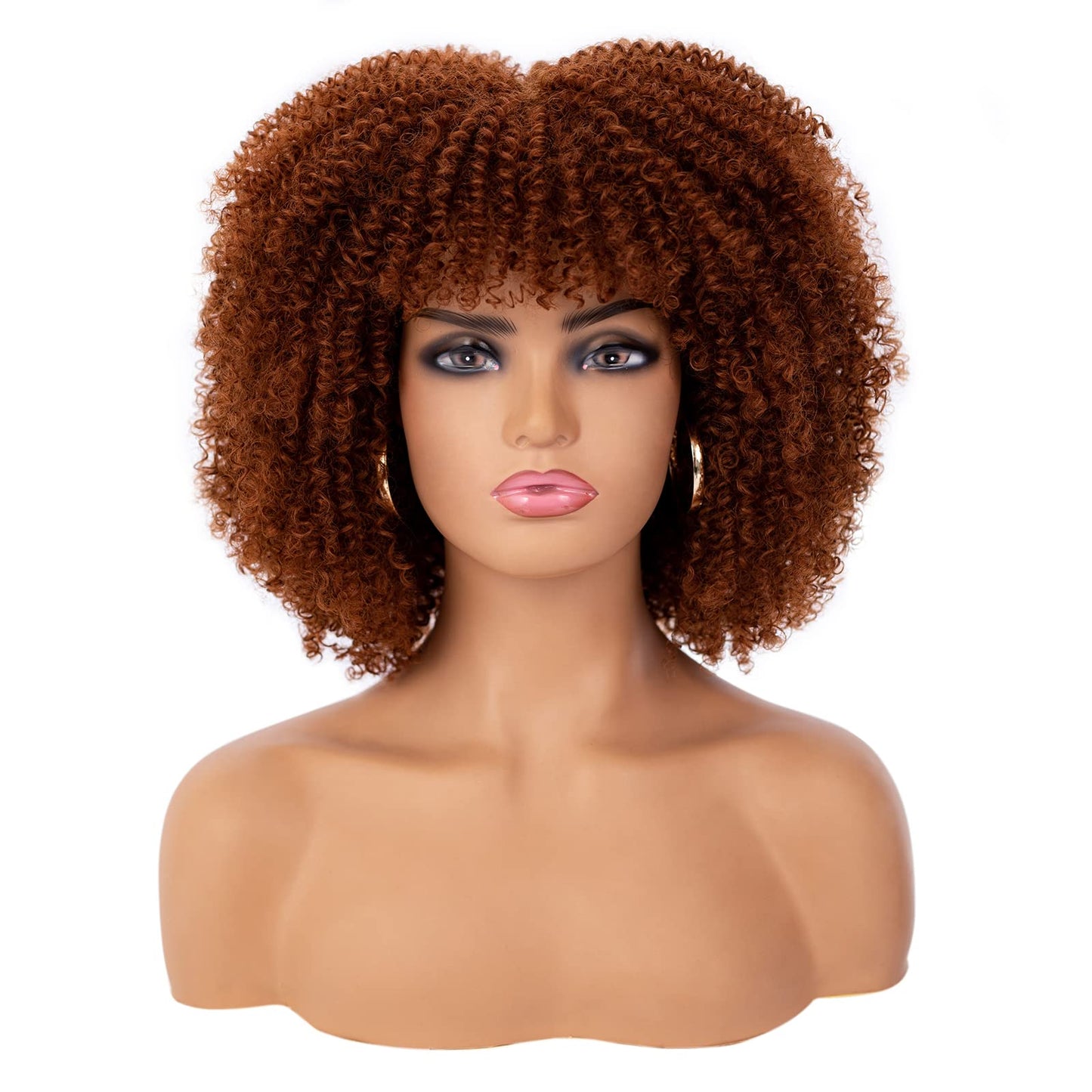 16 inches Synthetic Short Hair Afro Kinky Curly Wigs With Bangs