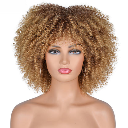 16 inches Synthetic Short Hair Afro Kinky Curly Wigs With Bangs