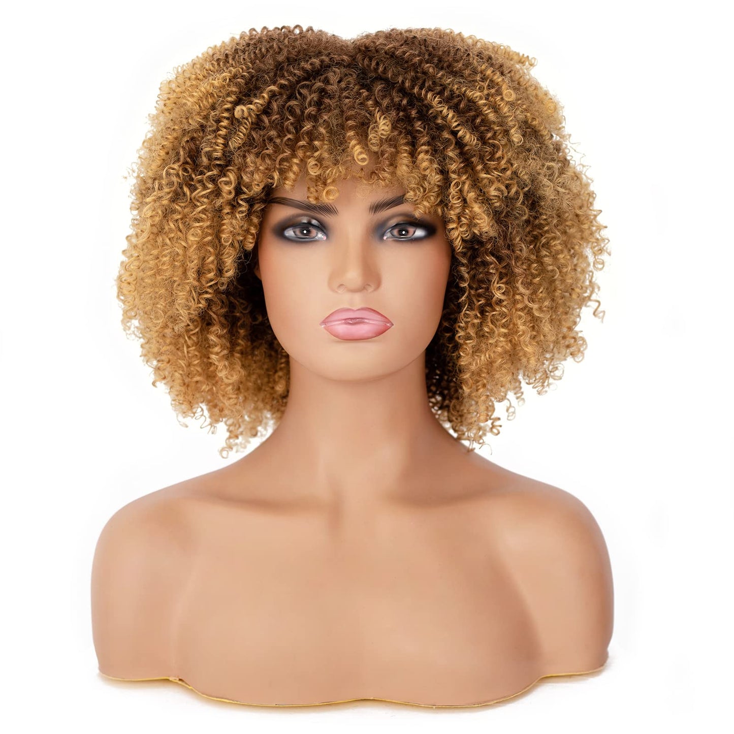 16 inches Synthetic Short Hair Afro Kinky Curly Wigs With Bangs