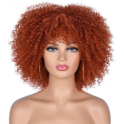 16 inches Synthetic Short Hair Afro Kinky Curly Wigs With Bangs