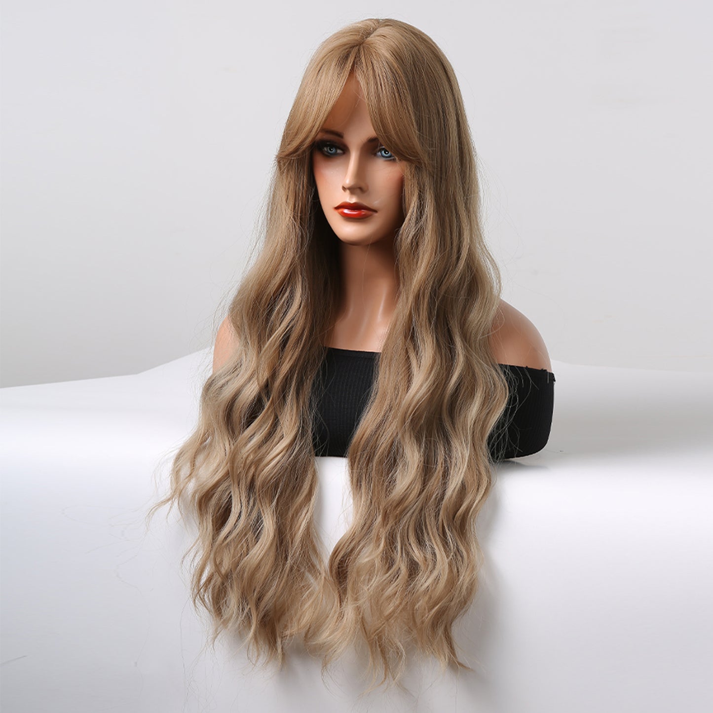 26 Inch Long Blonde With Bangs Wavy Wig Synthetic Heat Resistant Wig LC255-3