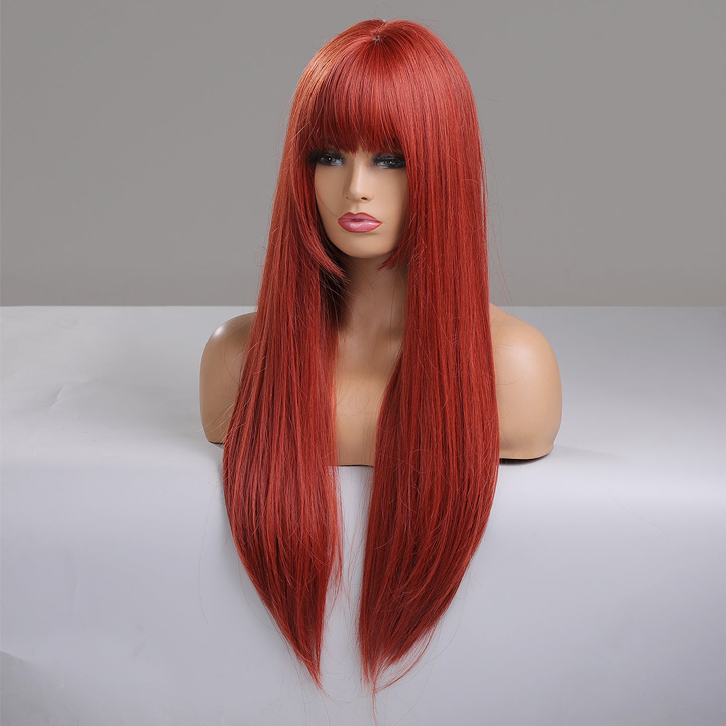 24 Inch Long Red Straight Wig With Bangs Synthetic Heat Resistant Wig LC5021-1