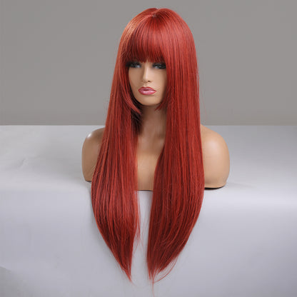 24 Inch Long Red Straight Wig With Bangs Synthetic Heat Resistant Wig LC5021-1