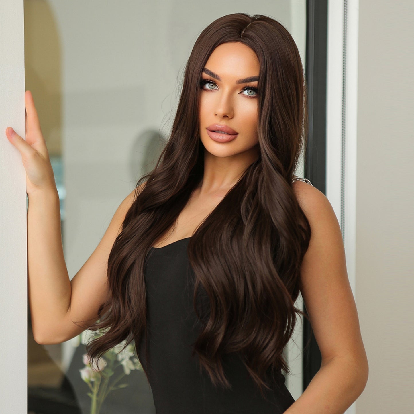 26 Inch Dark Bronwn Long Wavy Wigs for Women LC475-1