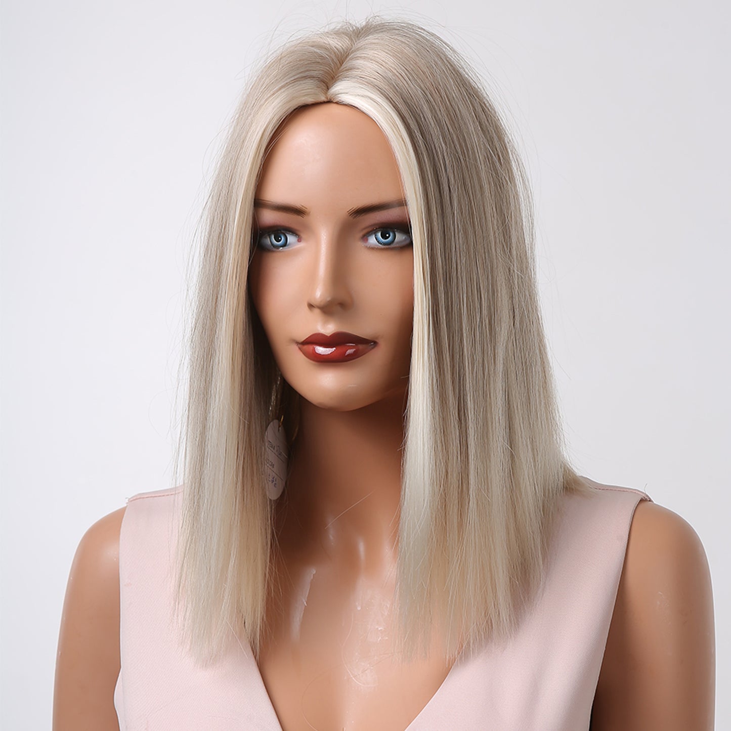 14 Inch Medium length Gray and White Straight Wig Synthetic Heat Resistant Wig LC1024-1