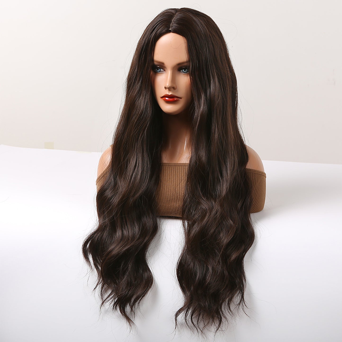 26Inch Long Dark Brown Wavy Wig Middle Part Synthetic Heat Resistant Wig LC5036-1