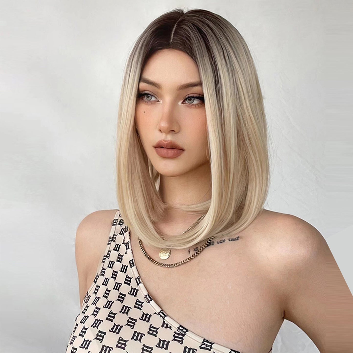 14 Inch Brown Ombre Blonde Bob Wigs for Women WL1049-1