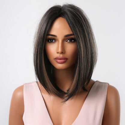 Delivery From US | 14 inch Black Mixed Brown Bob for Women MA2038-1