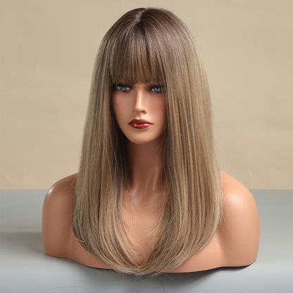 20 Inch Medium Length Greyish Green With Bangs Synthetic Heat Resistant Wig LC201-3