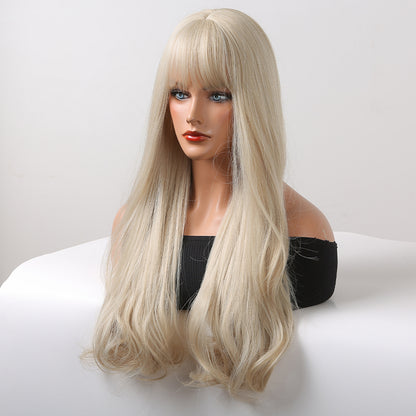 24 Inch Long Platinum Wavy Wig With Bangs Synthetic Heat Resistant Wig LC5038-1