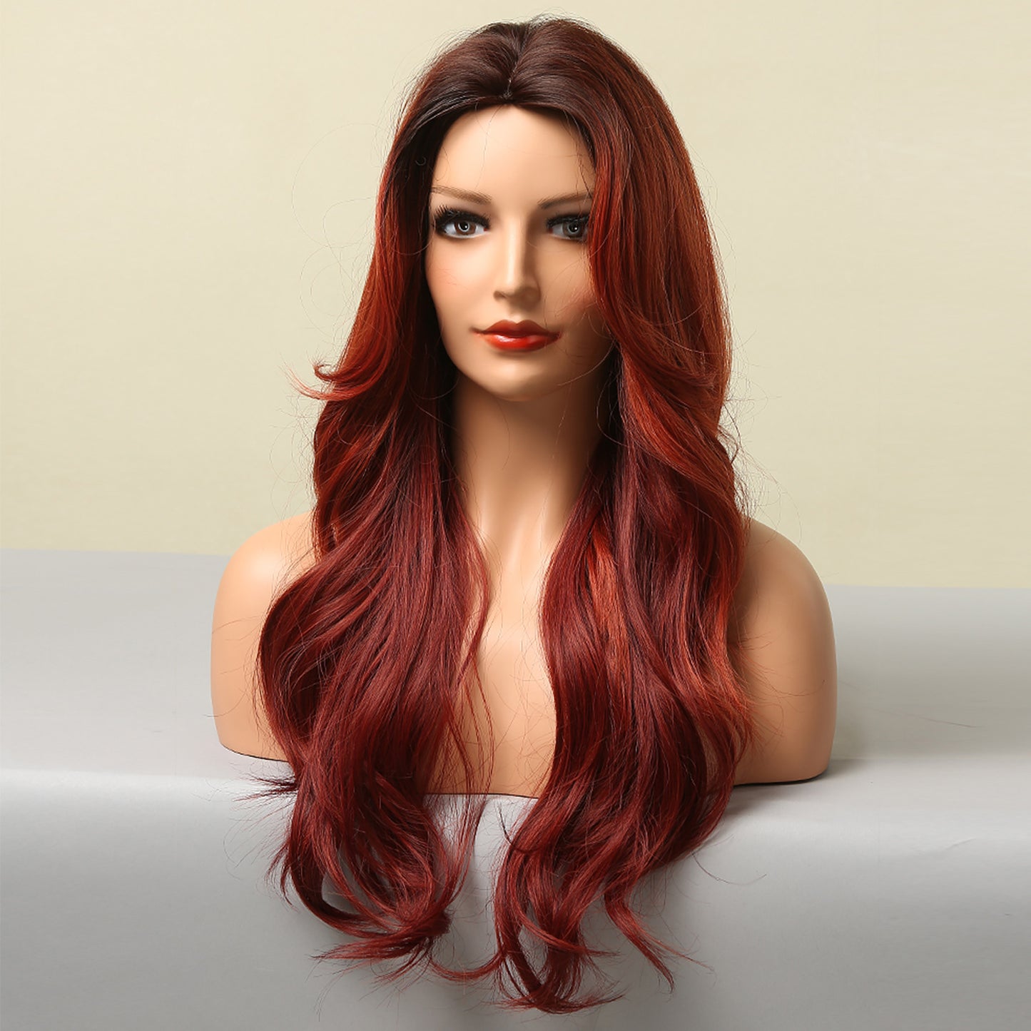 28 Inch Long Dark Red Wavy Wig With Bangs Synthetic Heat Resistant Wig LC5221-1