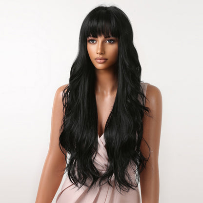 26 Inch Black Long Curly Wavy Wigs with Bangs for Women MA2074-6