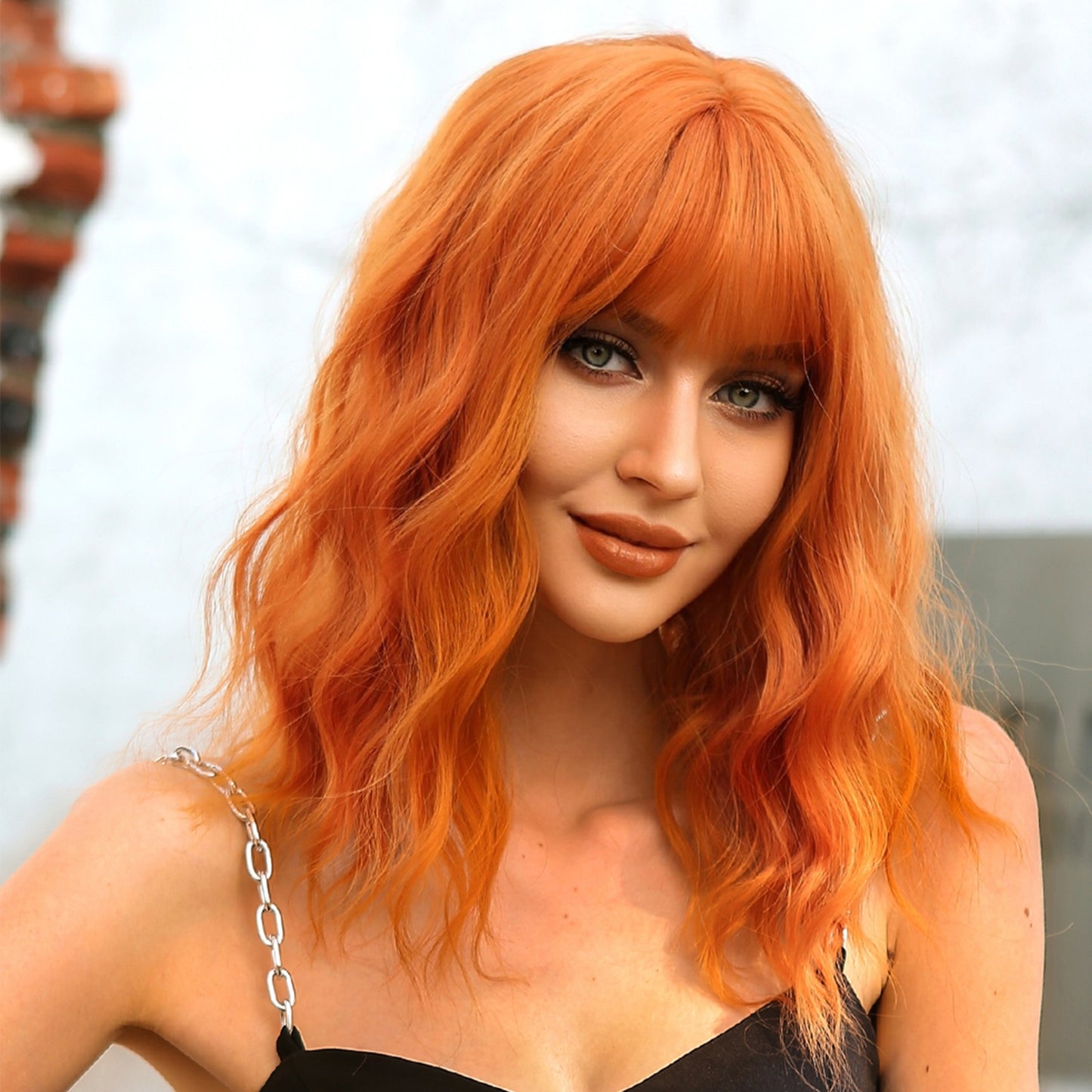 16 Inch Orange Wavy Bob wigs for Women WL1006-1