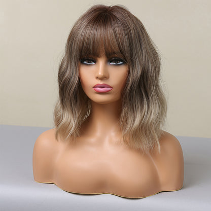 24 Inch Short Wavy Greyish Green Bob with Bangs Synthetic Heat Resistant Wig LC058-1