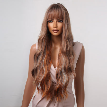 Delivery From US | 30 inch Long Brown Mixed Gray Wavy Wig for Women MA2059-1