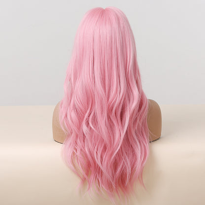 24 Inch Long Pink Wavy Wig With Bangs Synthetic Heat Resistant Wig WL1038-1