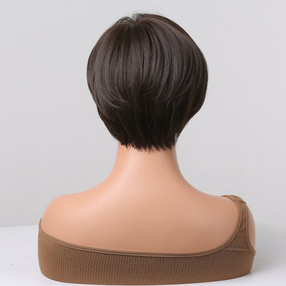 8 Inch Dark Brown Pixie Cut Wig Synthetic Heat Resistant Wig SS179-2