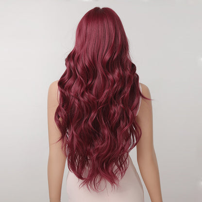 Delivery From US | 26 Inch Wine Red Long Curly Wavy Wigs with Bangs for Women MA2074-1