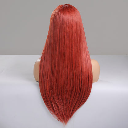 24 Inch Long Red Straight Wig With Bangs Synthetic Heat Resistant Wig LC5021-1