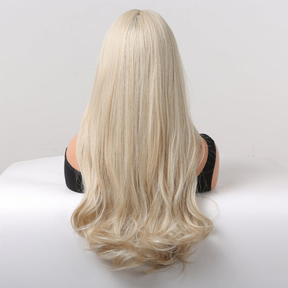 24 Inch Long Platinum Wavy Wig With Bangs Synthetic Heat Resistant Wig LC5038-1