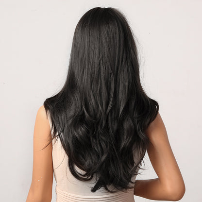 Delivery From US | 24 inch Long Black Wavy With Bangs for Women MA2051-1