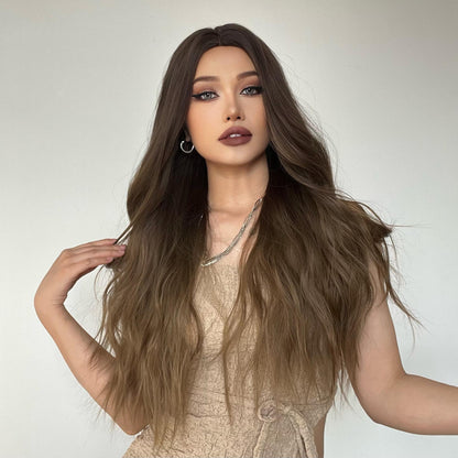 28 inches wave long hair ombre brown fashion wig LC179-1