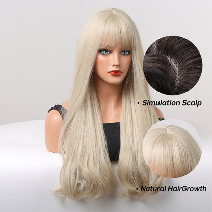 24 Inch Long Platinum Wavy Wig With Bangs Synthetic Heat Resistant Wig LC5038-1