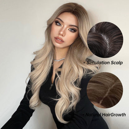 24 Inch Brown Ombre Blonde long Wavy Wigs for Women LC307-1