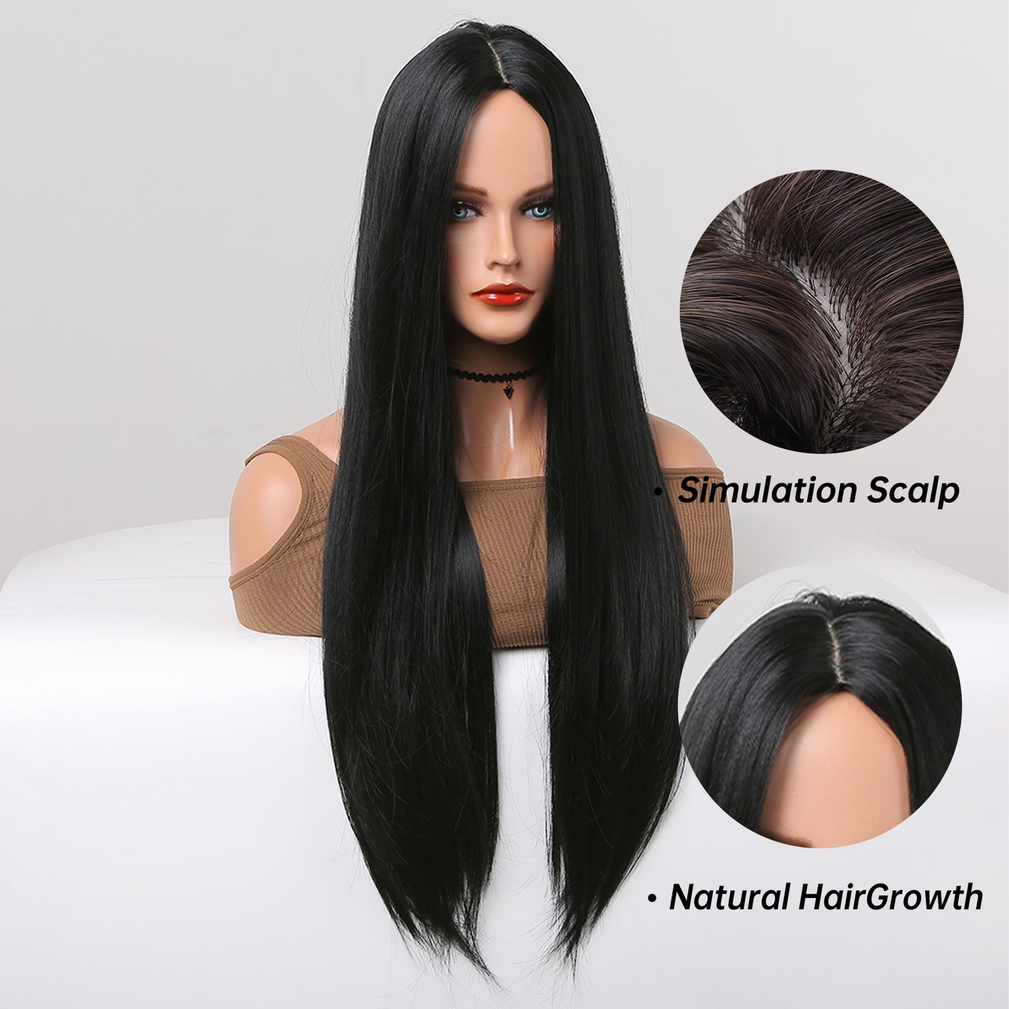 26 Inch Long Black Straight Wig Synthetic Heat Resistant Wig WL1014-1