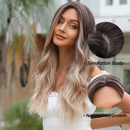 24 Inch Gray Ombre Platimun long Wavy Wigs Middle Part for Women WL1080-1