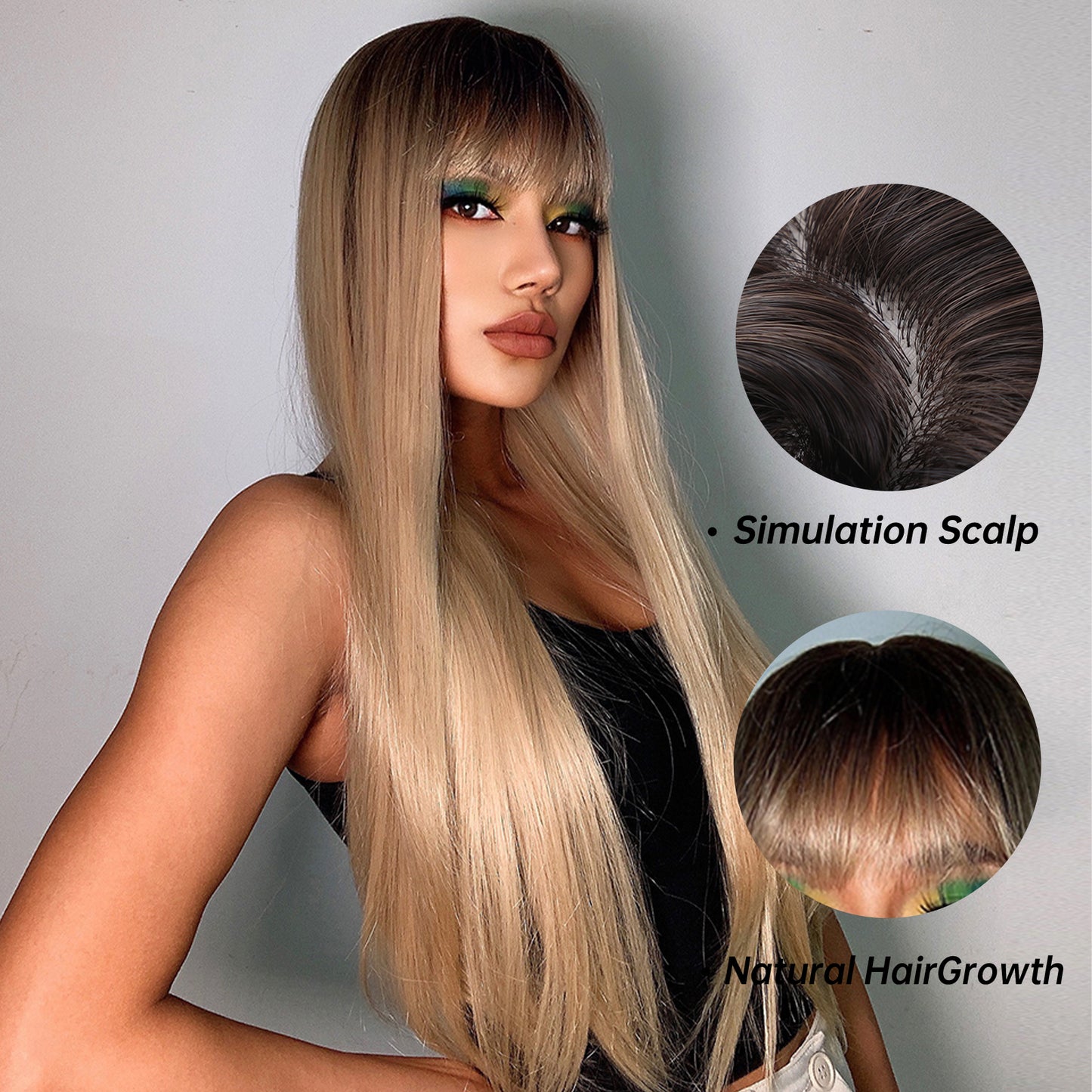 28 Inch Brown Ombre Blonde Long Straight Wigs for Women LC288-1