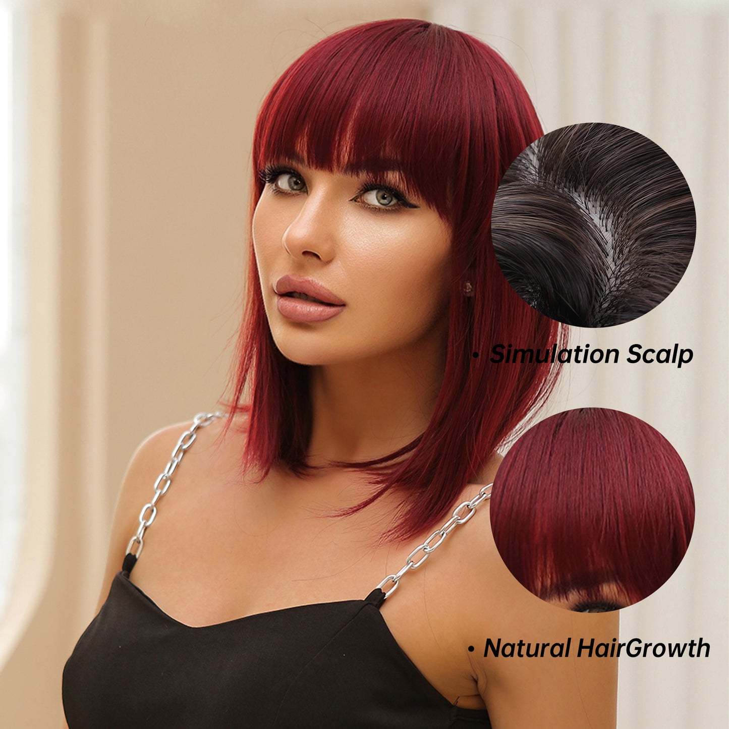 16 Inch Wine Red  Bob with Bangs wigs for Women WL1035-1