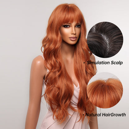 Delivery From US | 26 Inch Orange Long Curly Wavy Wigs with Bangs for Women MA2074-2