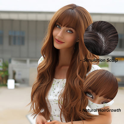 28 Inch Long Brown Wavy Wigs With Bangs for Women WL1068-1