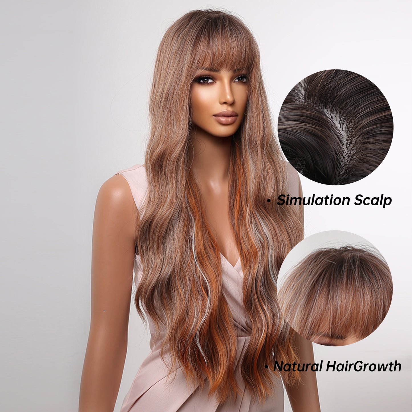 Delivery From US | 30 inch Long Brown Mixed Gray Wavy Wig for Women MA2059-1