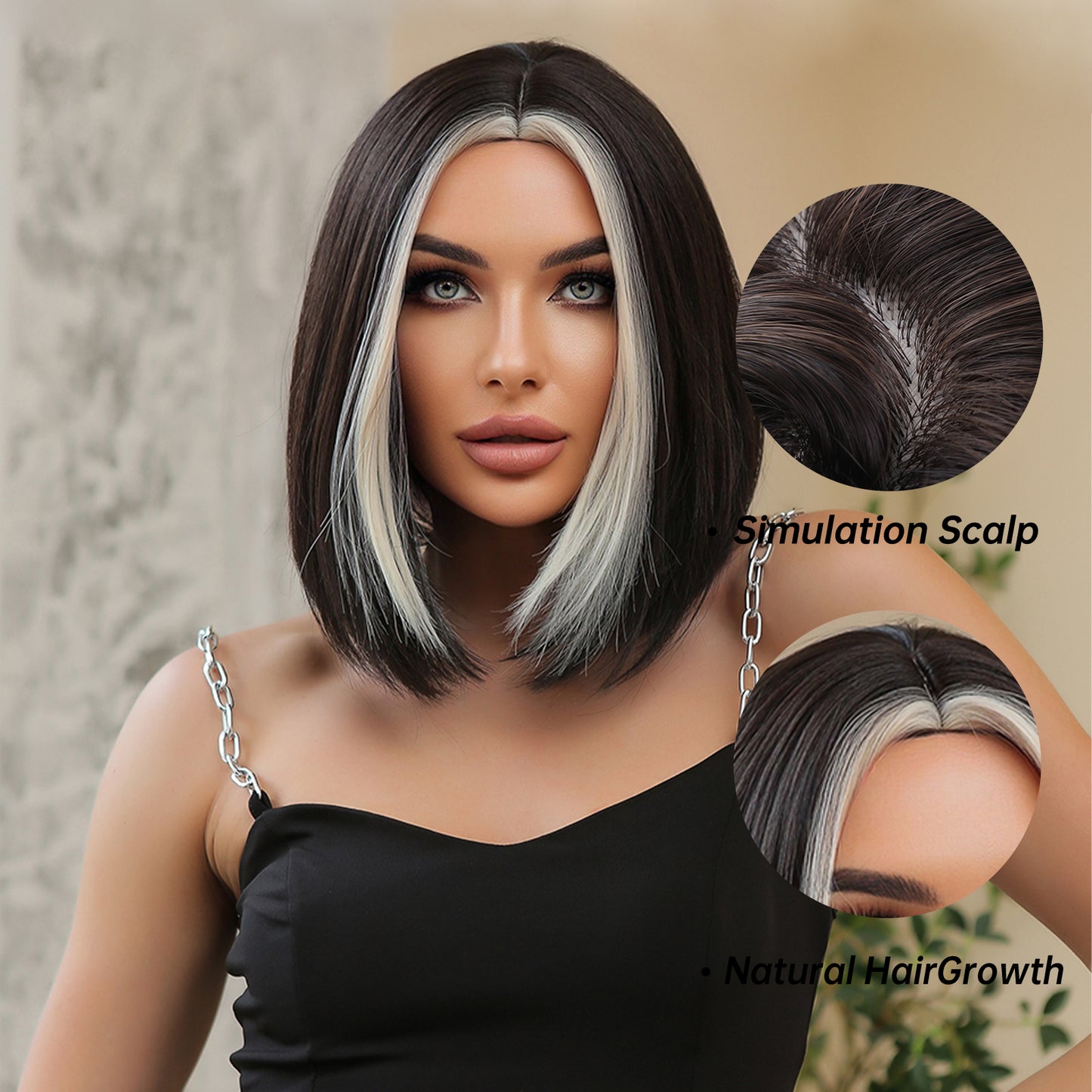 12 Inch Black with Gray Highlight Middle Part Bob for Women WL1031-1