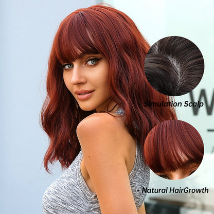 16 Inch Dark Red Wavy Bob wigs for Women WL1065-1